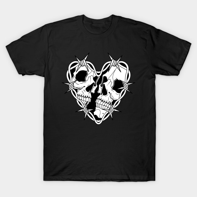 Skulls with barbed wire heart T-Shirt by Smurnov